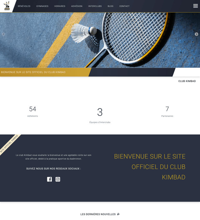 Création d'application web Club Kimbad de badminton
